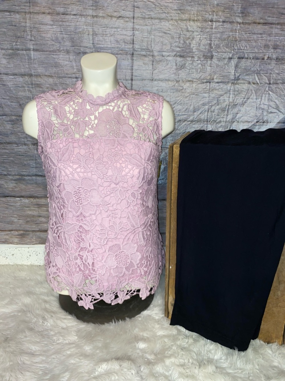 Nanette Lepore Purple Floral Lace High-Neck Dressy Tank Top